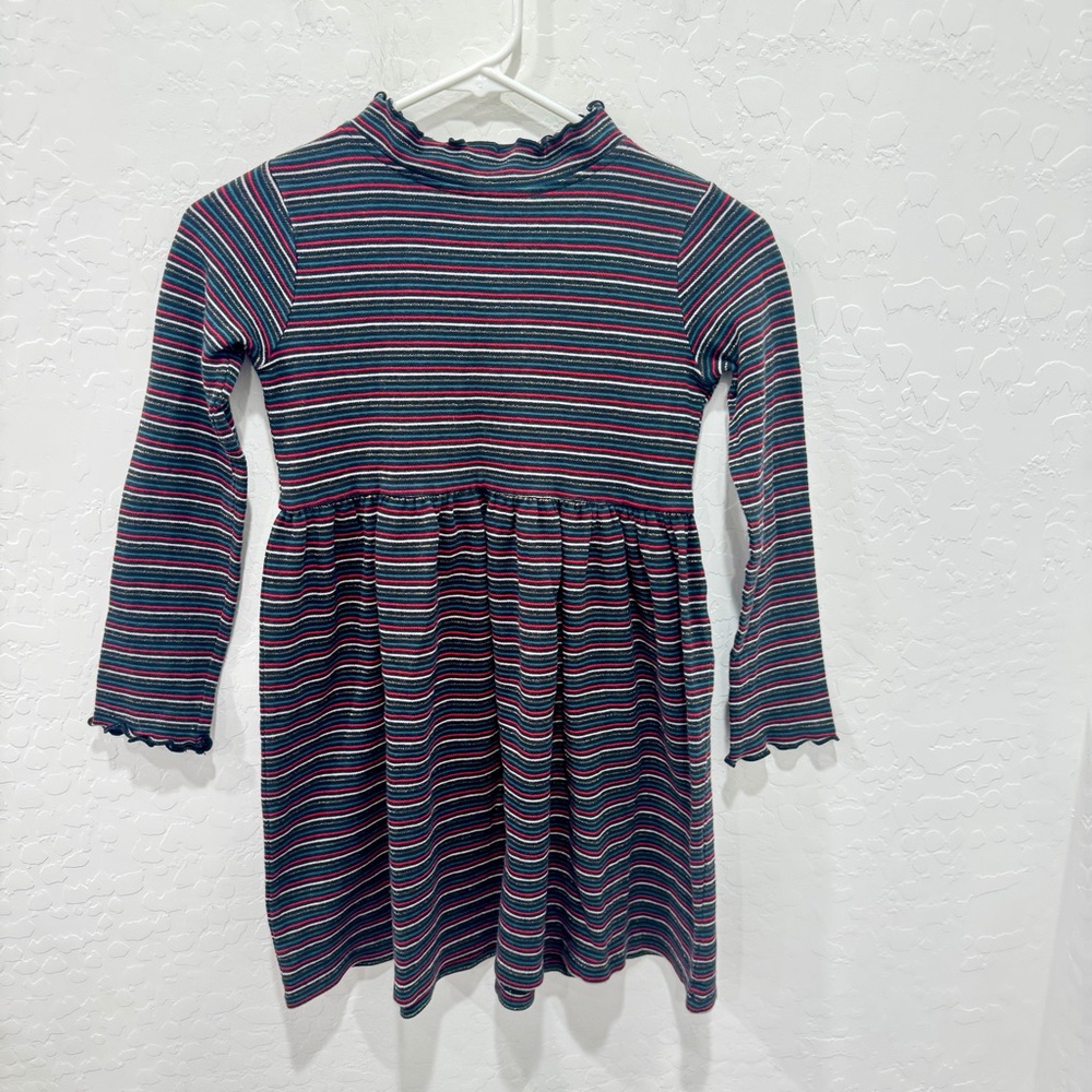 Hanna Andersson Metallic Striped Dress Girls 8 Long Sleeve Cotton